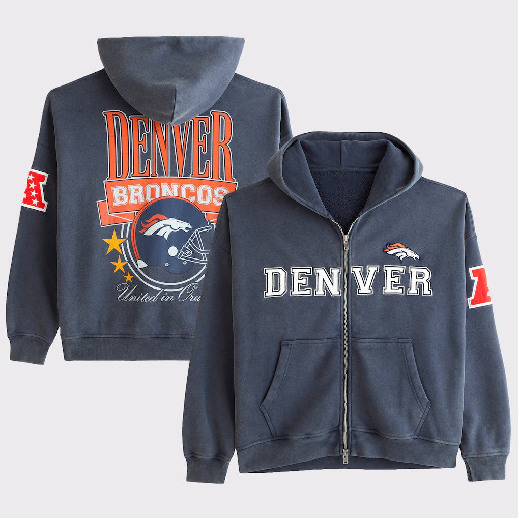 Denver Broncos United In Orange Zip Hoodie Broncos Merchandise Best Gifts For Football Fans - Merchluma