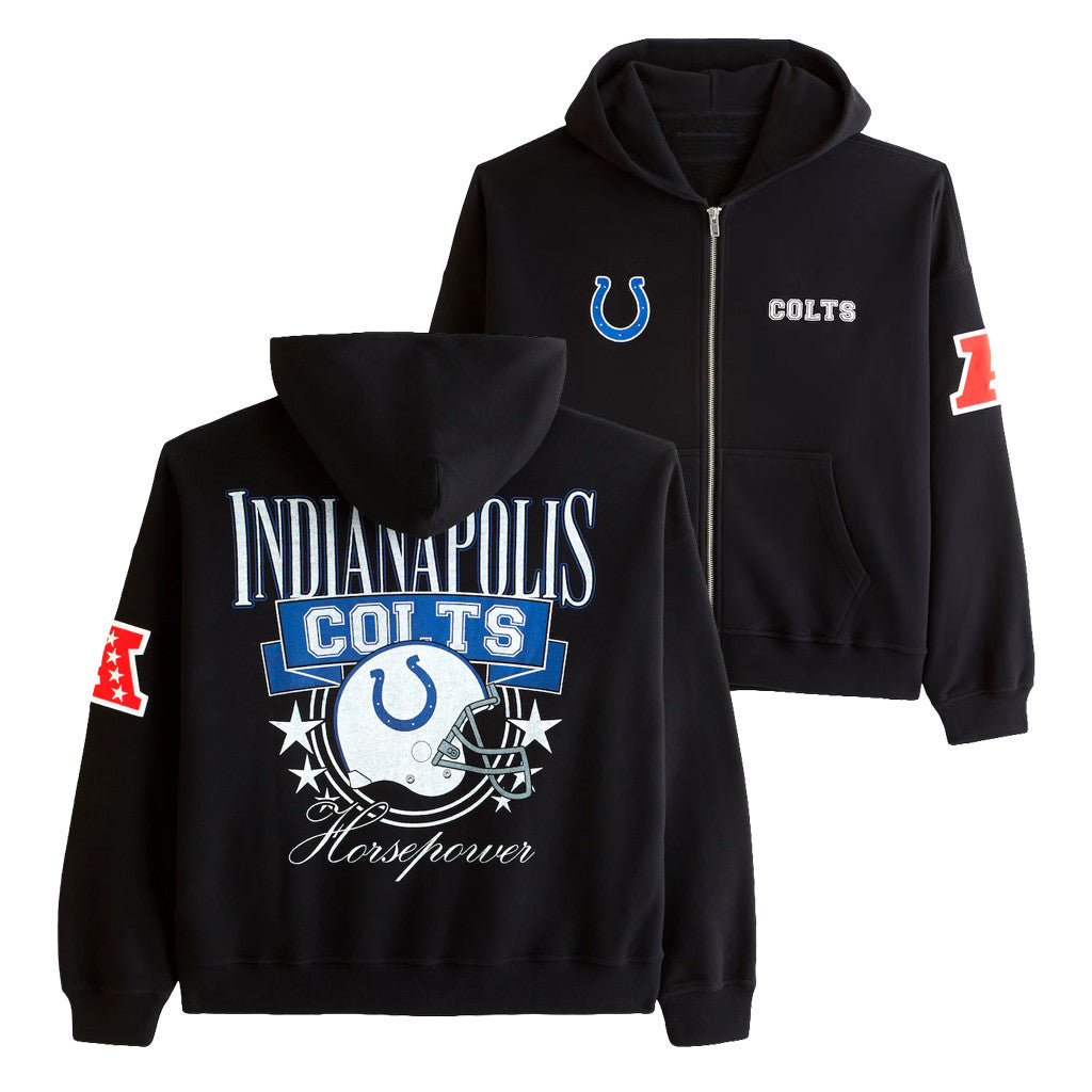 Indianapolis Colts Horsepower Zip Hoodie Colts Merch Presents For Football Fans - Merchluma
