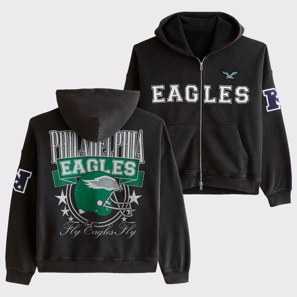 Philadelphia Eagles Est 1933 Black Zip Hoodie Fly Eagles Fly Merch Presents For Football Fans - Merchluma