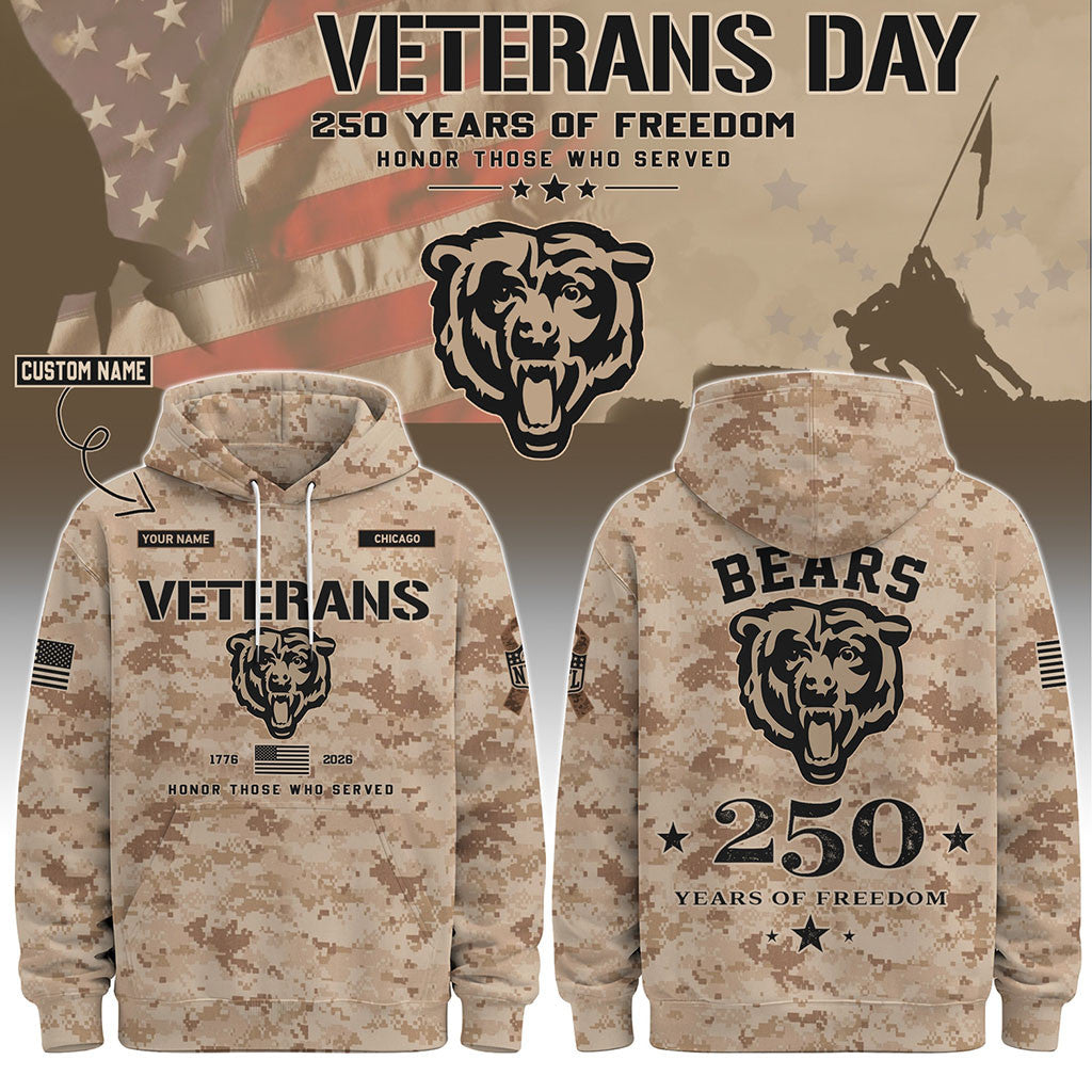 Personalized Chicago Bears Veterans Day 2026 Hoodie Chicago Bears Merch Gift For Fathers - Merchluma
