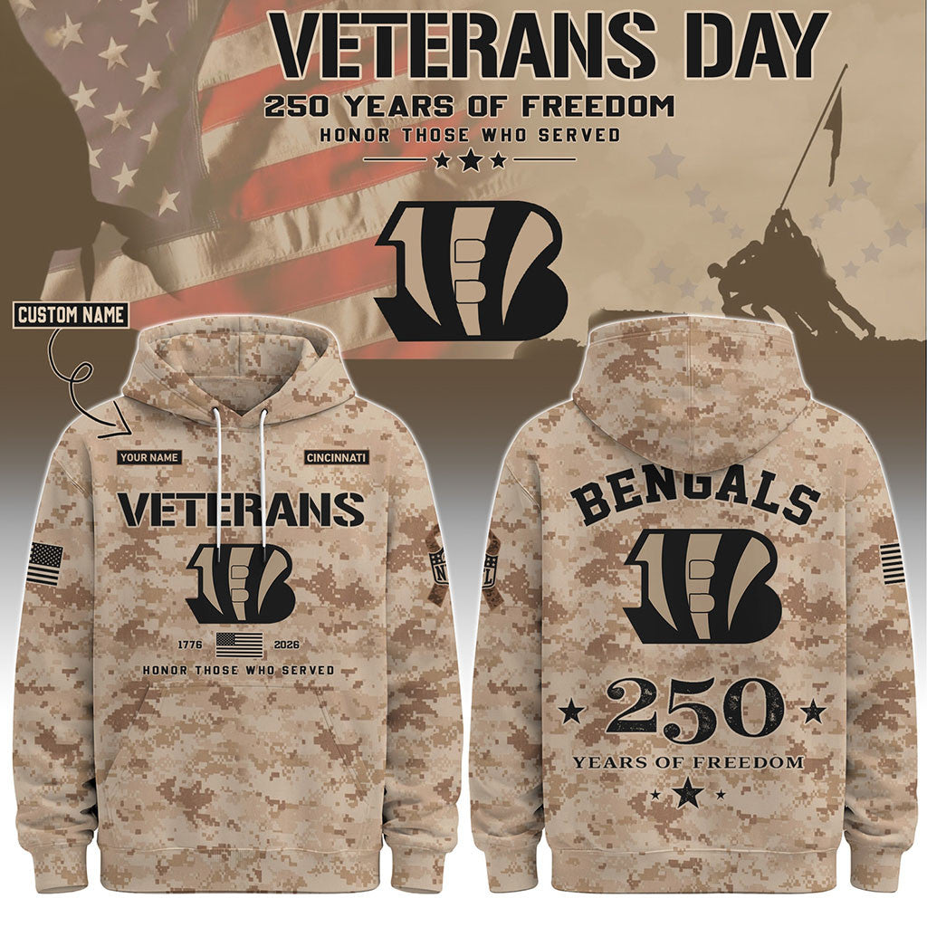 Personalized Cincinnati Bengals Veterans Day 2026 Hoodie Cincinnati Bengals Merch Veteran Gifts - Merchluma
