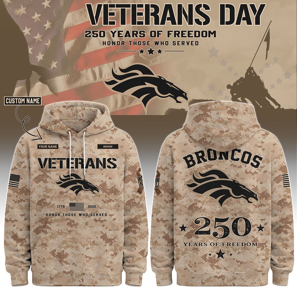 Personalized Denver Broncos Veterans Day 2026 Hoodie Denver Broncos Merch Gift For Veteran - Merchluma
