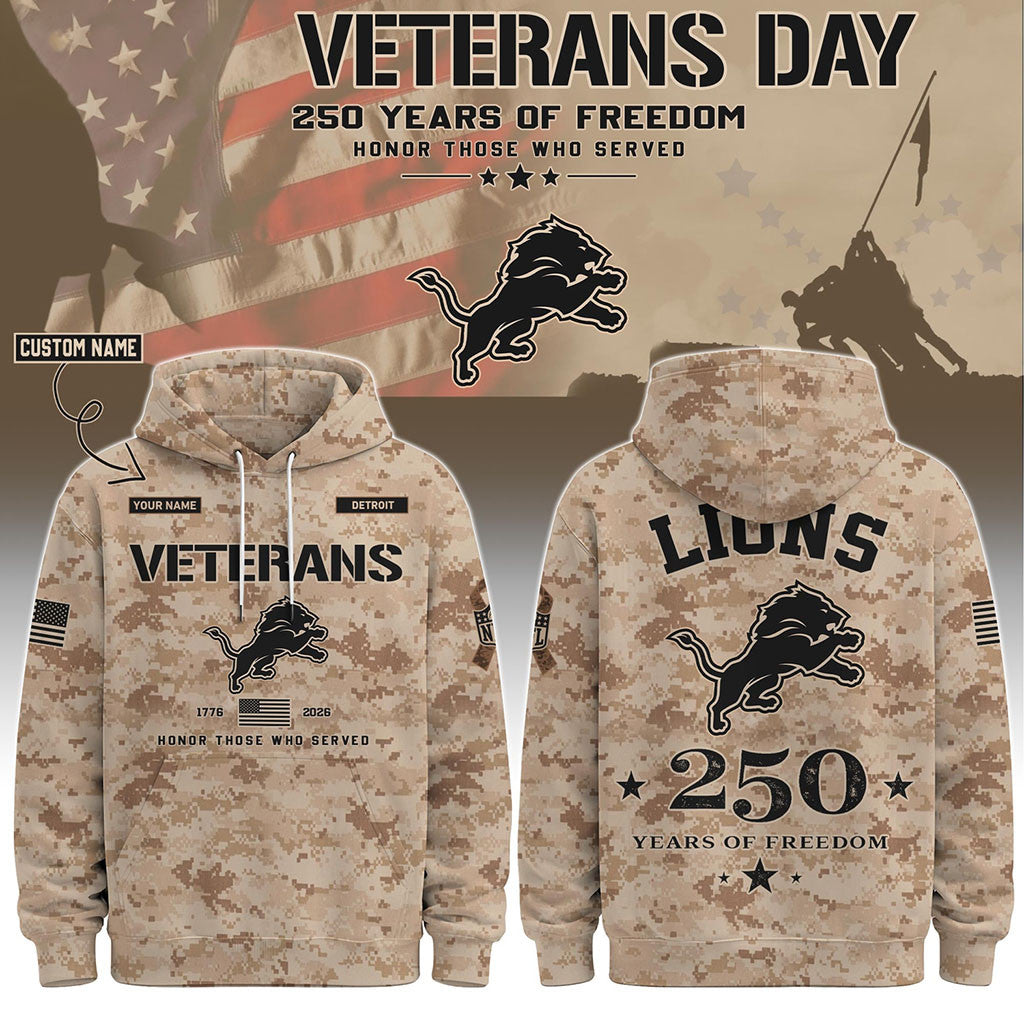 Personalized Detroit Lions Veterans Day 2026 Hoodie Detroit Lions Merch Football Themed Gifts - Merchluma