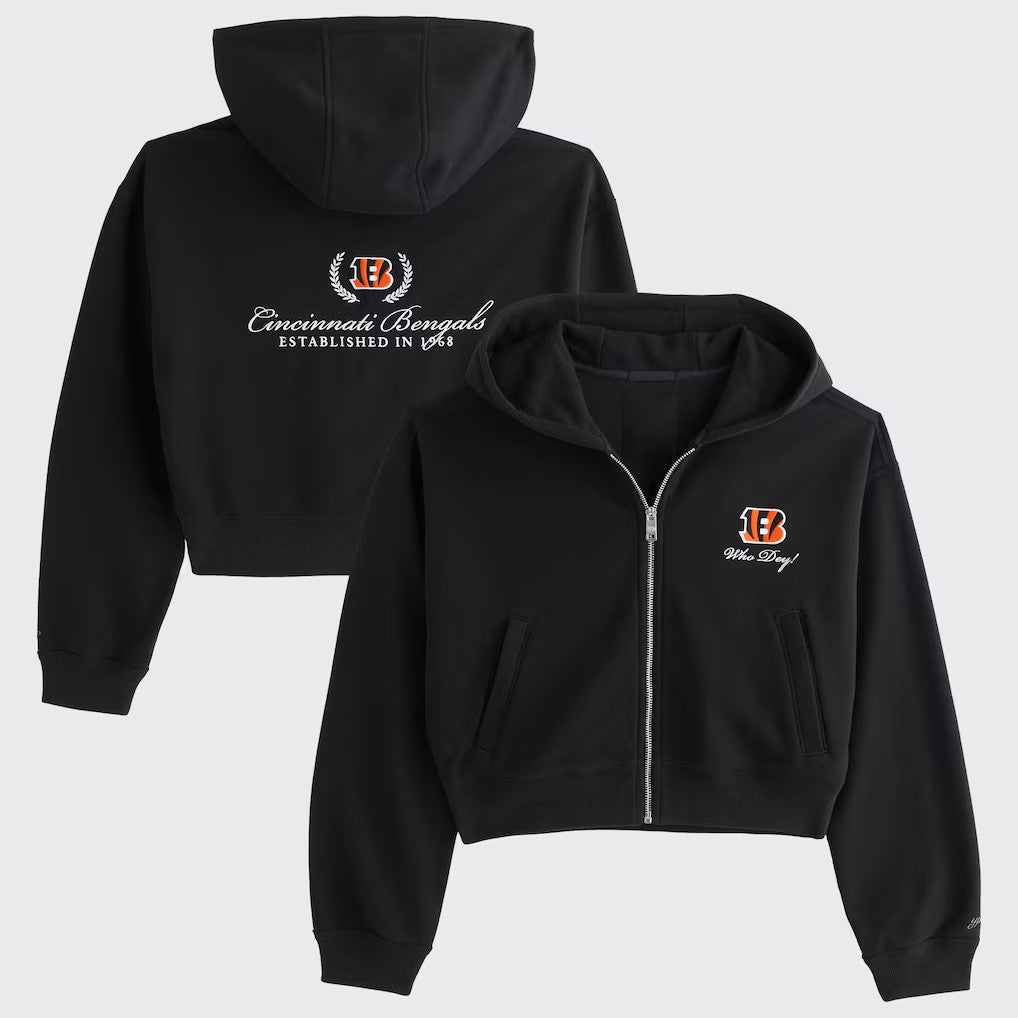 Cincinnati Bengals Football Cropped Zip Hoodie Bengals Merch Game Day Clothes Football Fan Gifts - Merchluma