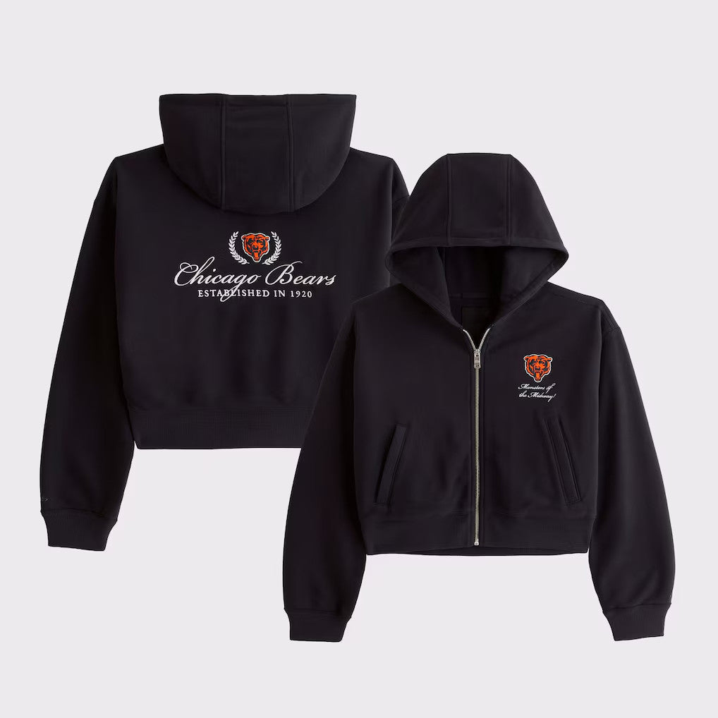 Chicago Bears Football Cropped Zip Hoodie Game Day Apparel Bears Merch Football Fan Gifts - Merchluma
