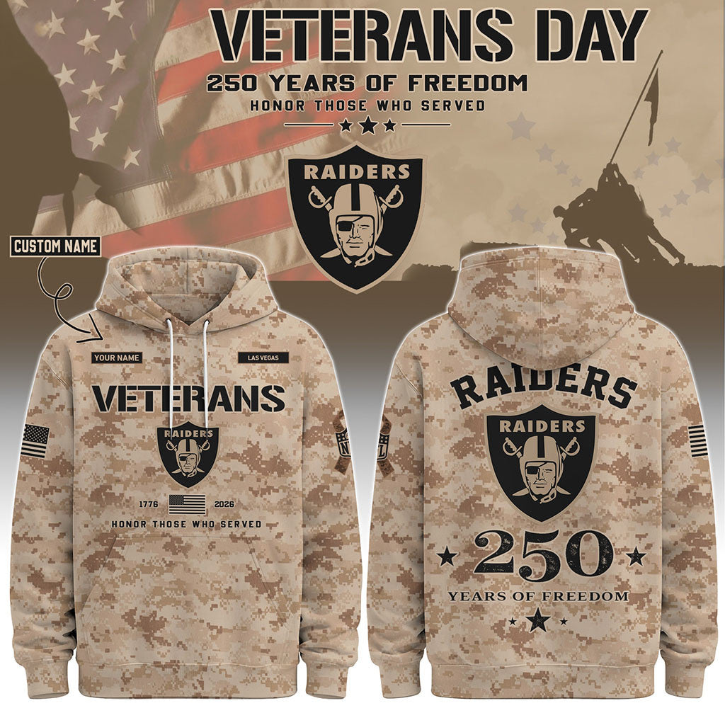 Personalized LV Raiders Veterans Day 2026 Hoodie Raiders Merch Veteran Appreciation Gifts - Merchluma