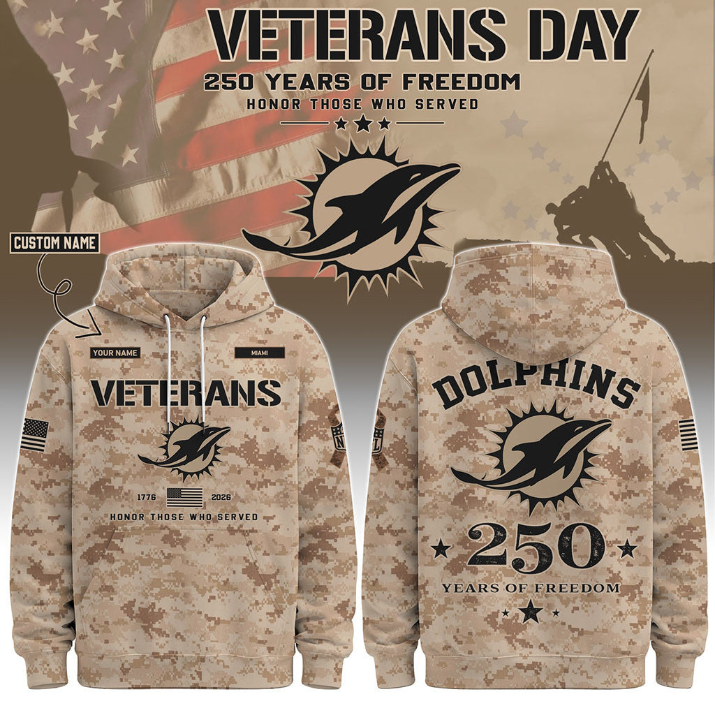 Personalized Miami Dolphins Veterans Day 2026 Hoodie Miami Dolphins Merch Gift For Veteran Dad - Merchluma