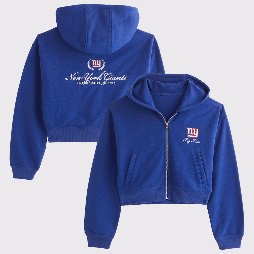 New York Giants Football Cropped Zip Hoodie I Heart New York Game Day Gear NY Giants Merch - Merchluma
