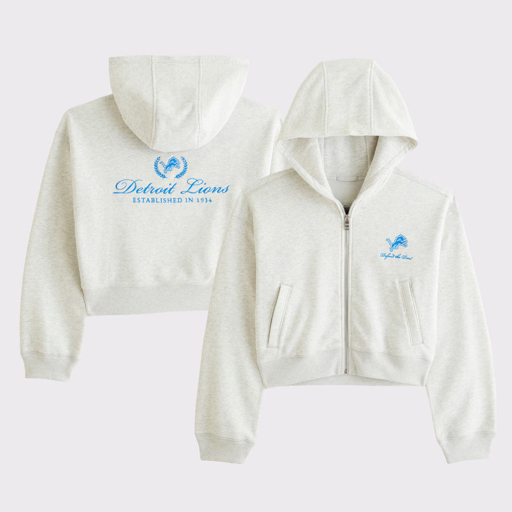 Detroit Lions Football Cropped Zip Hoodie Game Day Gear Lions Merchandise Football Fan Gifts - Merchluma