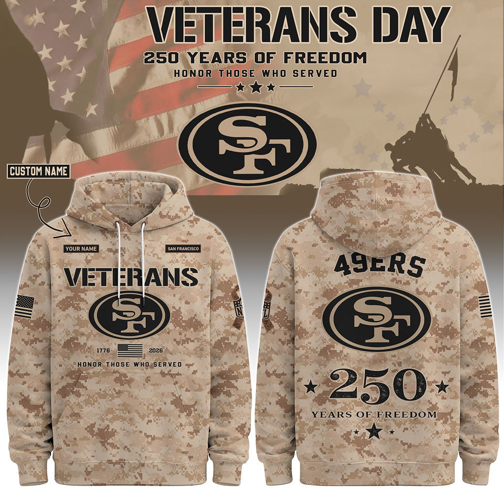 Personalized San Francisco 49ers Veterans Day 2026 Hoodie SF 49ers Merch Football Fan Gifts - Merchluma