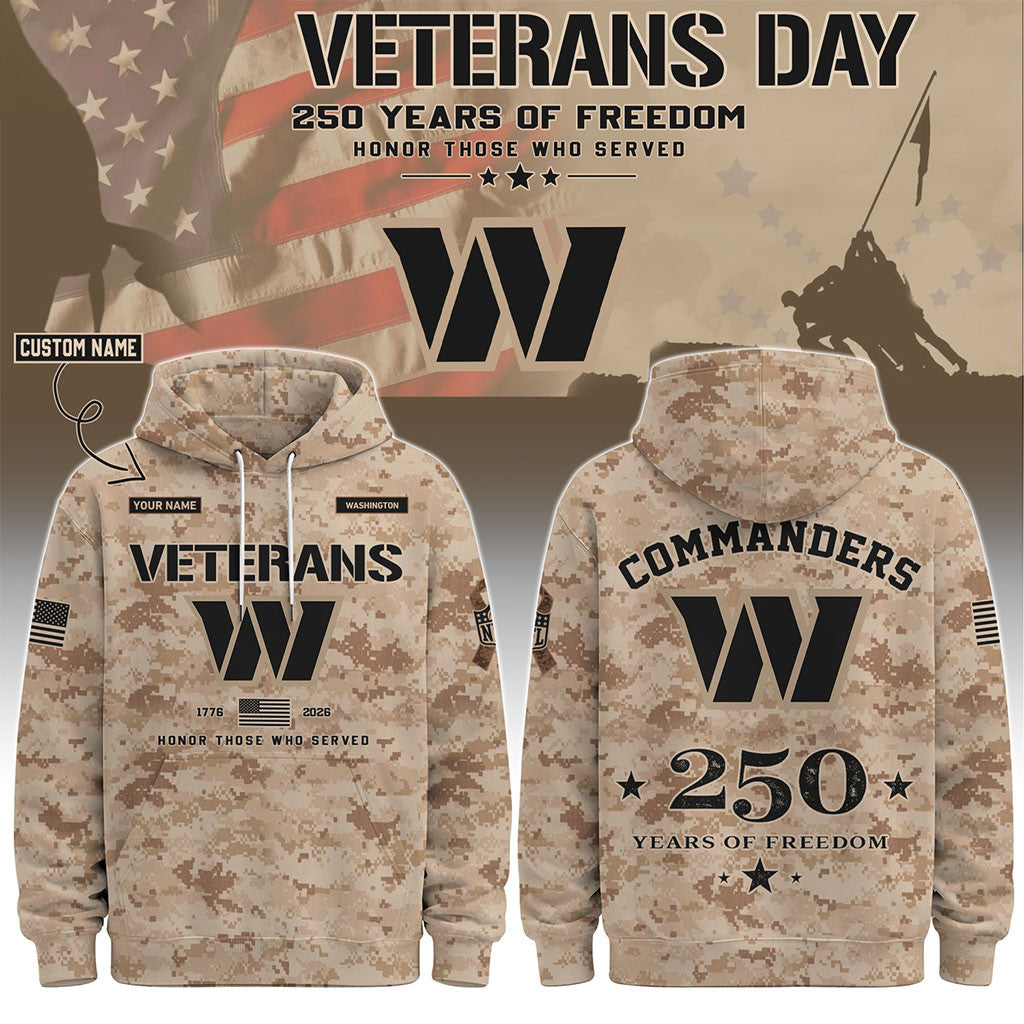 Personalized Washington Commanders Veterans Day 2026 Hoodie Commanders Merch Fan Present - Merchluma