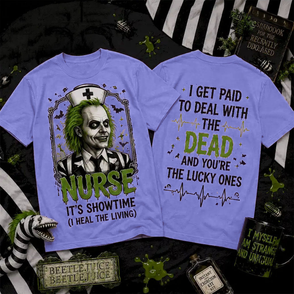Beetlejuice Nurse Afterlife Night Shift T-Shirt It's Showtime I Heal The Living Halloween Gifts - Merchluma