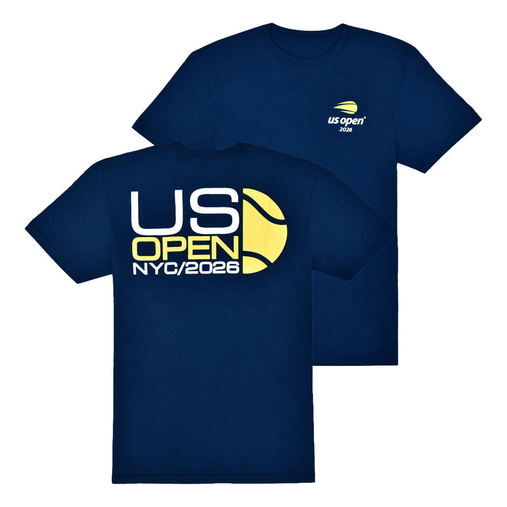 US Open Merch 2026 Type Ball Split T-Shirt Navy Tennis Fan Apparel Gift For Boyfriend - Merchluma