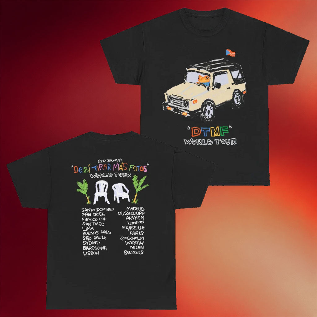 Debi Tirar Mas Fotos Merch 2026 Bad Bunny DTMF World Tour Jeep Graphic Multicolor T-Shirt Gifts - Merchluma