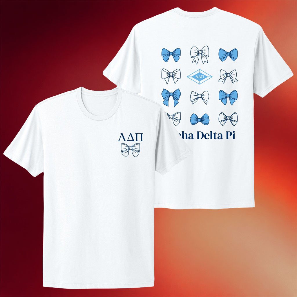 ADPi Market Merch 2026 Greek Bow Bliss NLA T-Shirt White Alpha Delta Pi Merch Gift For BFF - Merchluma