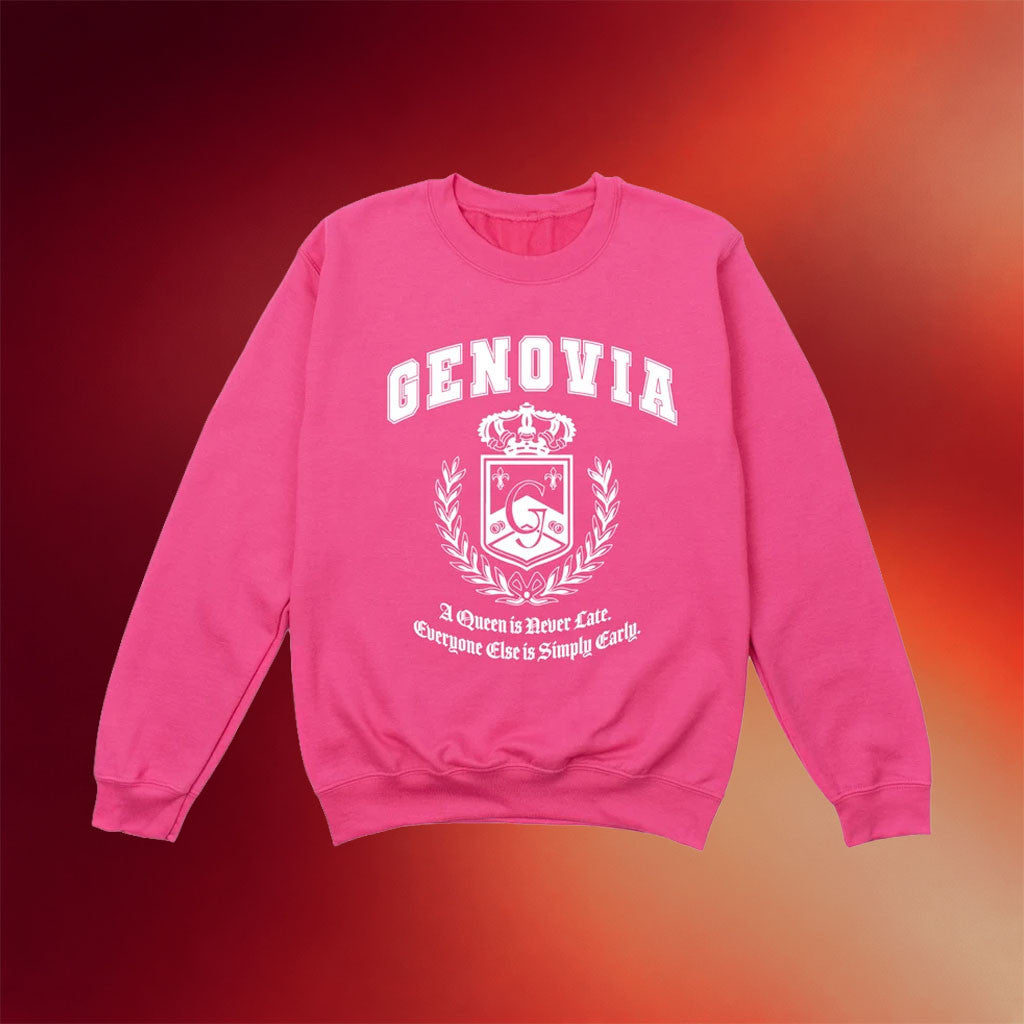 Princess Diaries Merch 2026 Genovia Sweatshirt A Queen Is Never Late Sweatshirt Gift For BFF - Merchluma