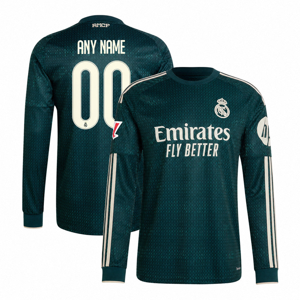 Personalized Real Madrid Merch Real Madrid 2026 27 Long Sleeve Jersey Green Fans Gear - Merchluma