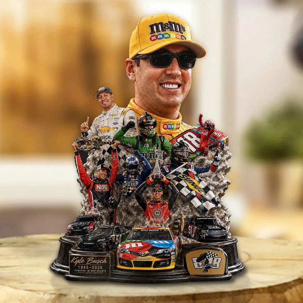 Kyle Busch Number 18 Racing Acrylic Plaque The Rowdy Resume Motorsport Graphic Merch Decor - Merchluma