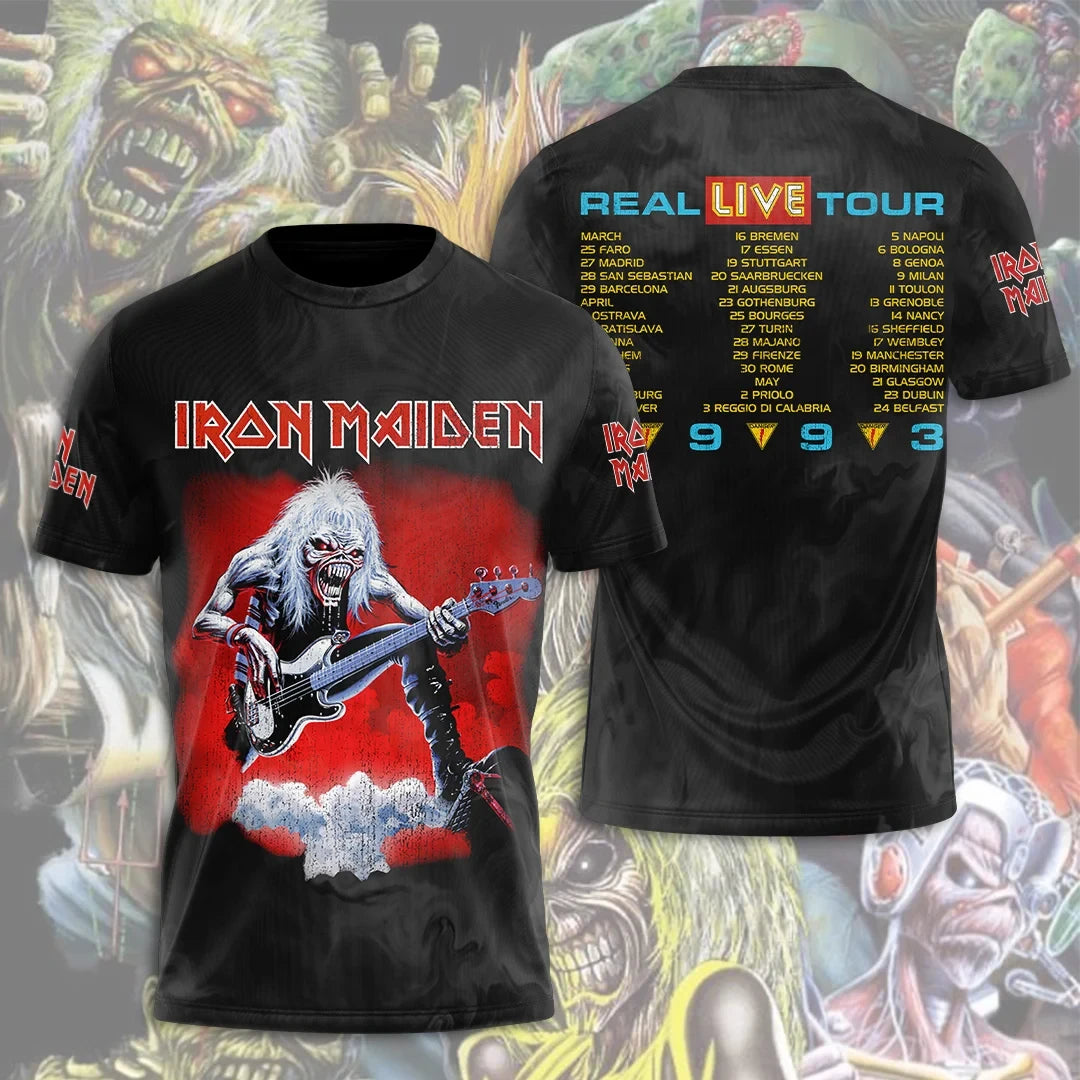 Iron Maiden Merch Real Live Tour 1993 Eddie T-Shirt Vintage Heavy Metal Rock Band Tee - Merchluma
