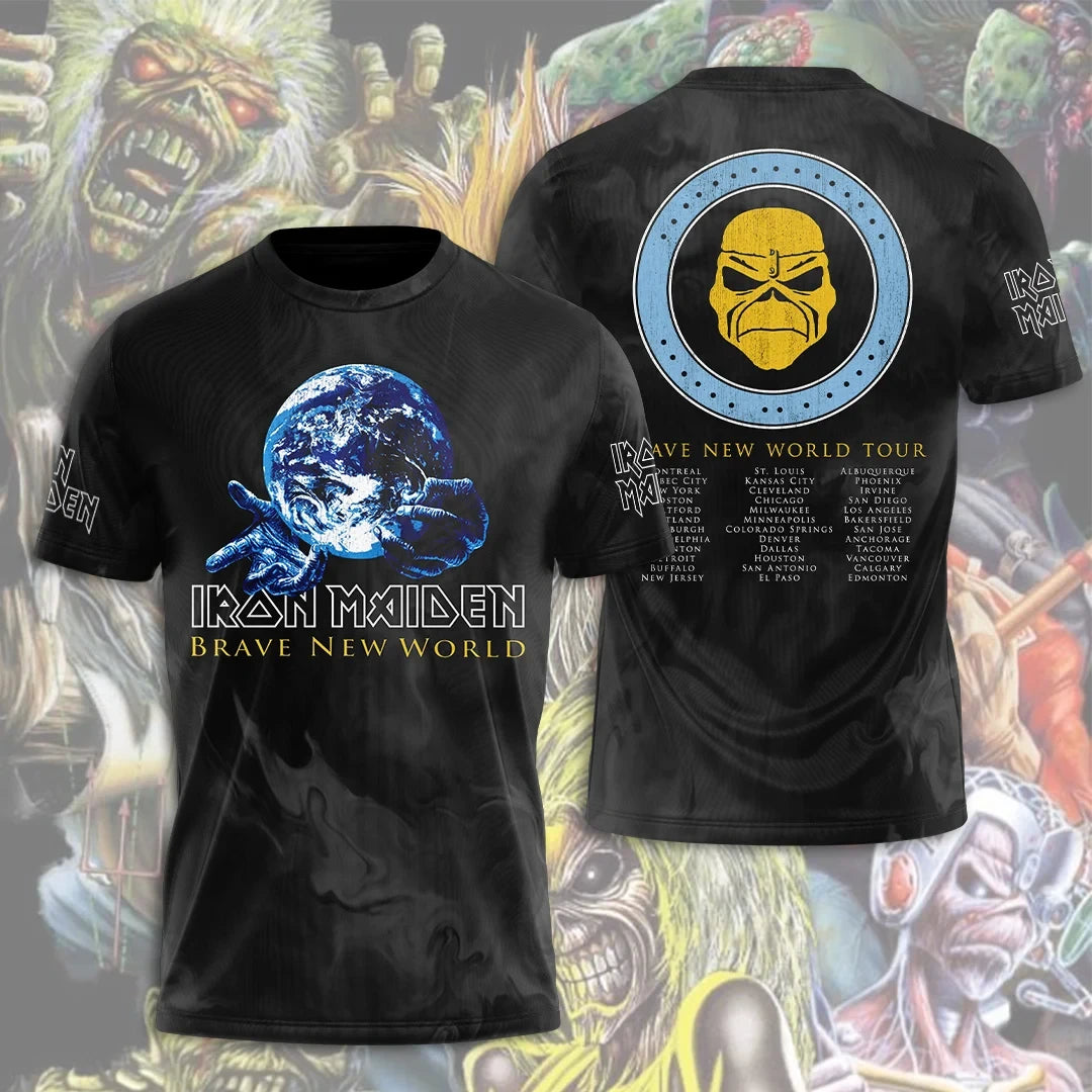 Iron Maiden Brave New World Tour T-Shirt Heavy Metal Rock Band Graphic Tee Iron Maiden Merch - Merchluma