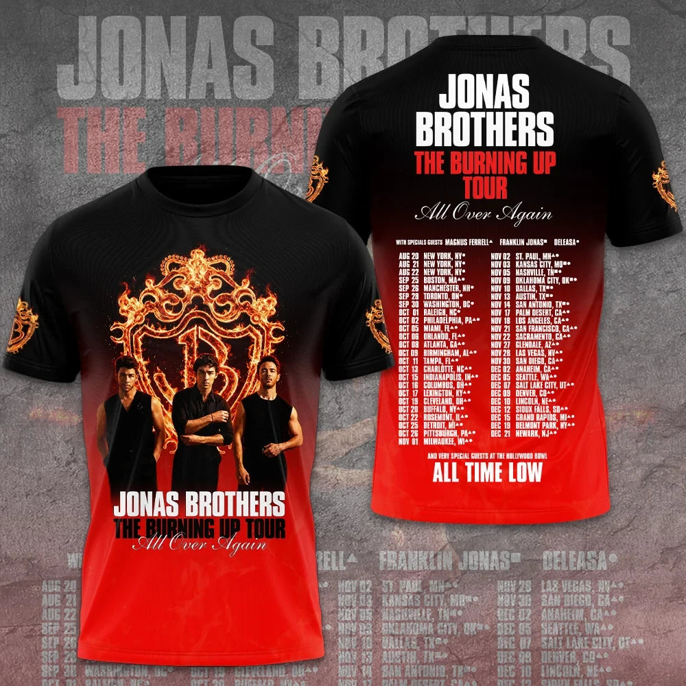 Jonas Brothers Merch The Burning Up Tour All Over Again T-Shirt Pop Rock Band Concert Shirt - Merchluma