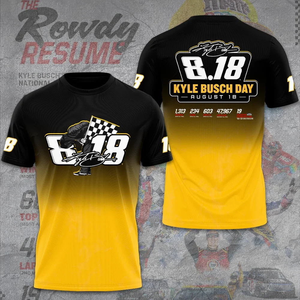 Kyle Busch Racing T-Shirt Rowdy Resume Number 18 Motorsport Fan Graphic Tee Kyle Busch Merch - Merchluma