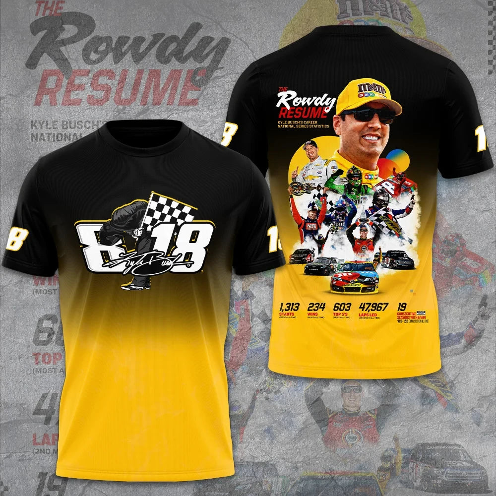 Kyle Busch The Rowdy Resume T-Shirt Number 18 NASCAR Racing Legend Graphic Tee Kyle Busch Merch - Merchluma