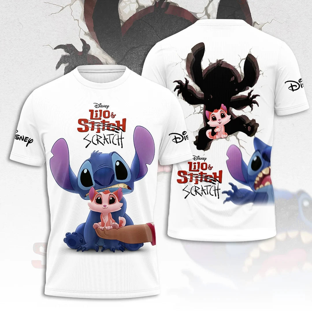 Lilo And Stitch Scratch T-Shirt Stitch And Angel Cute Cartoon Graphic Tee Gifts For BFF - Merchluma