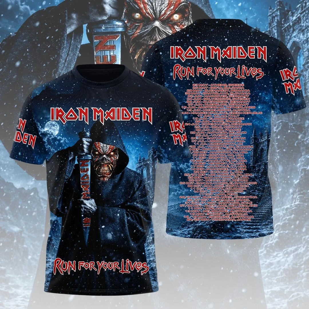 Iron Maiden Merch Run For Your Lives T-Shirt Reaper Heavy Metal Rock Band World Tour Tee - Merchluma