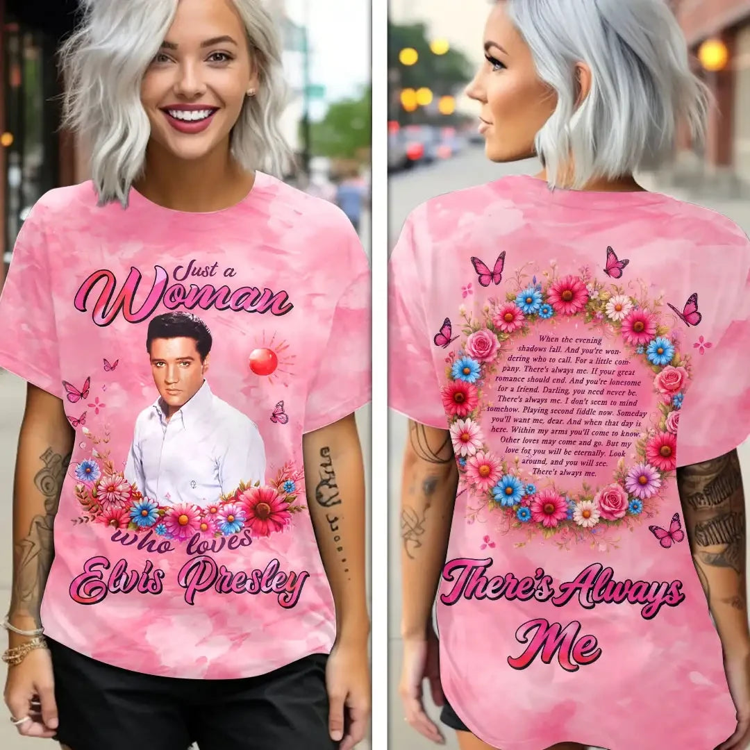 Elvis Presley Merch Just A Woman Who Loves Elvis Presley T-Shirt Rock Music Legend Shirt - Merchluma