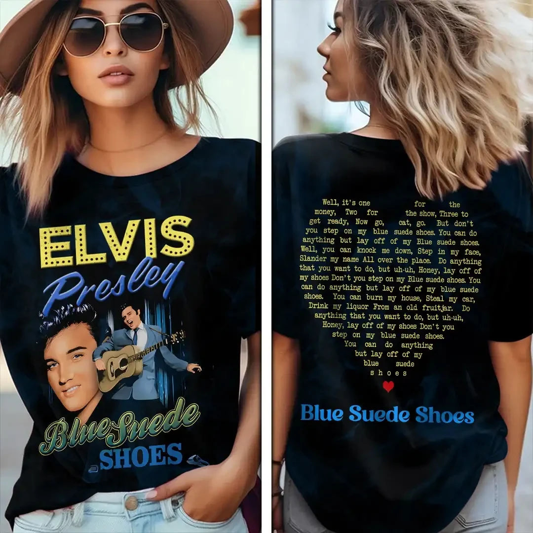 Elvis Presley Blue Suede Shoes T-Shirt Elvis Presley Merch Music Legend Fan Gifts Women - Merchluma