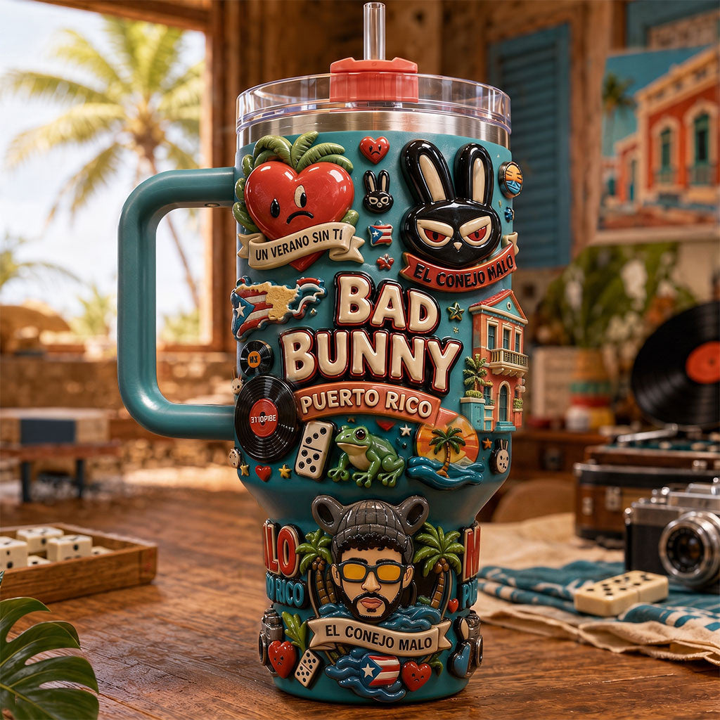Bad Bunny Puerto Rico Tumbler El Conejo Malo Travel Cup Bad Bunny Merch Gift For Fans