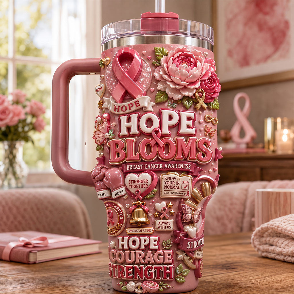 Breast Cancer Awareness Tumbler Hope And Blooms Travel Cup Gift For Breast Cancer Warriors