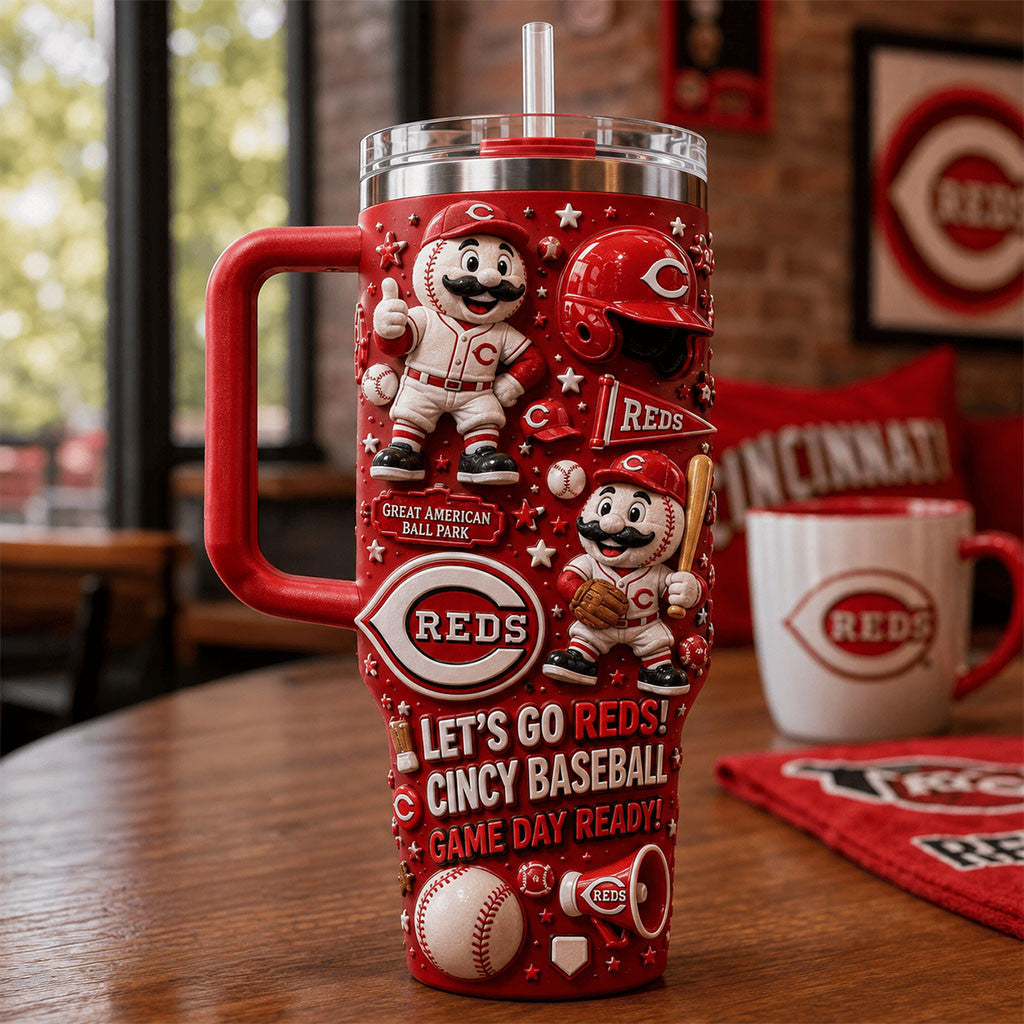 Cincinnati Reds Merch Let's Go Red Cincinnati Baseball Tumbler Gift Idea For Husband