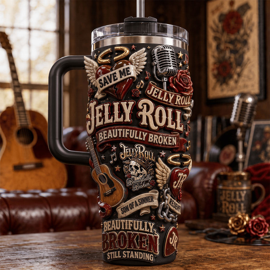 Jerry Roll Beautiful Broken Tumbler Still Standing Travel Cup Jelly Roll Merch Fan Gifts