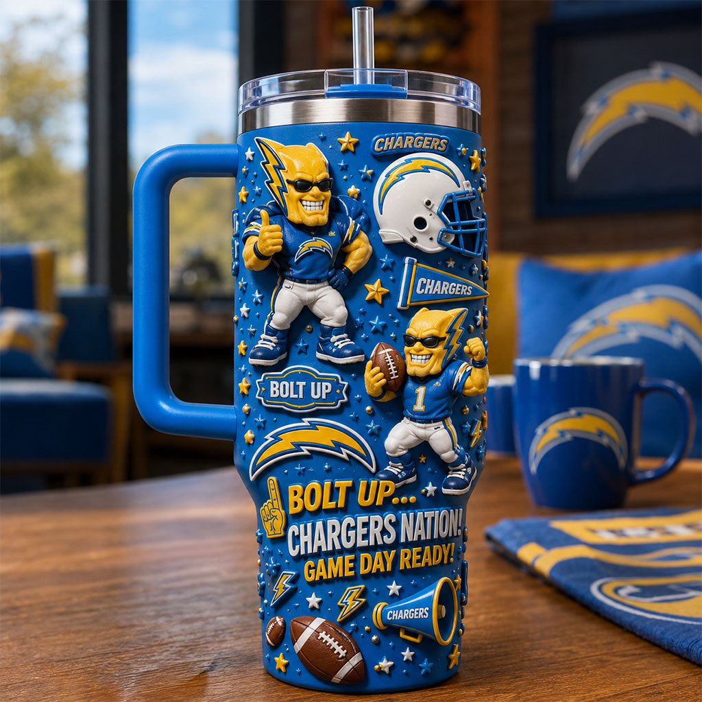 Los Angeles Chargers Merch Bolt Up Chargers Nation Game Day Ready Tumbler Football Lover Gifts