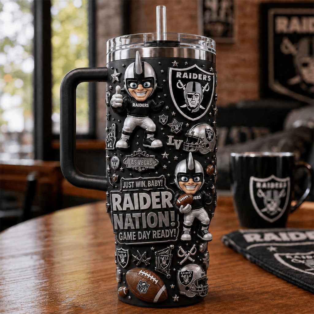 LV Raiders Merch Just Win Baby Raider Nation Tumbler Best Gift For Football Fans