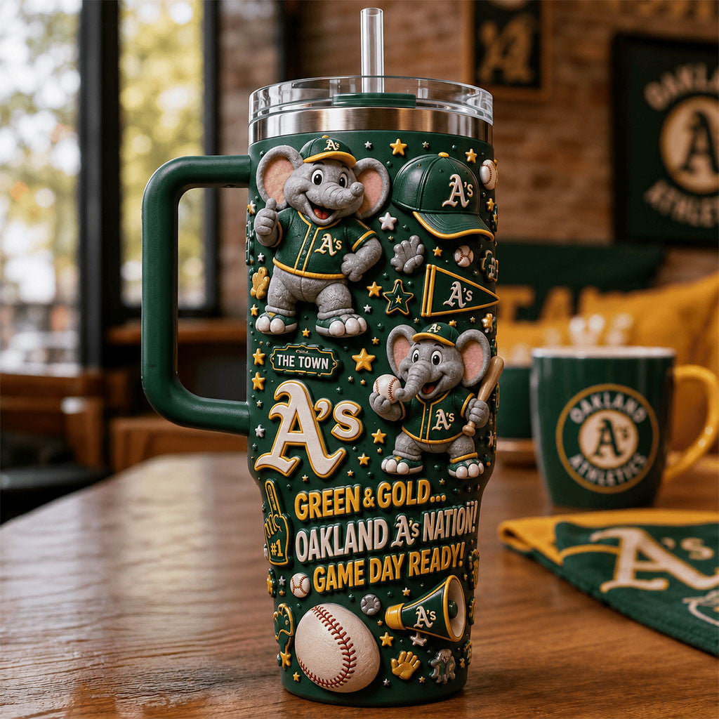 Oakland Athletics Merch Green And Gold Game Day Ready Tumbler Gift Ideas For Baseball Fans