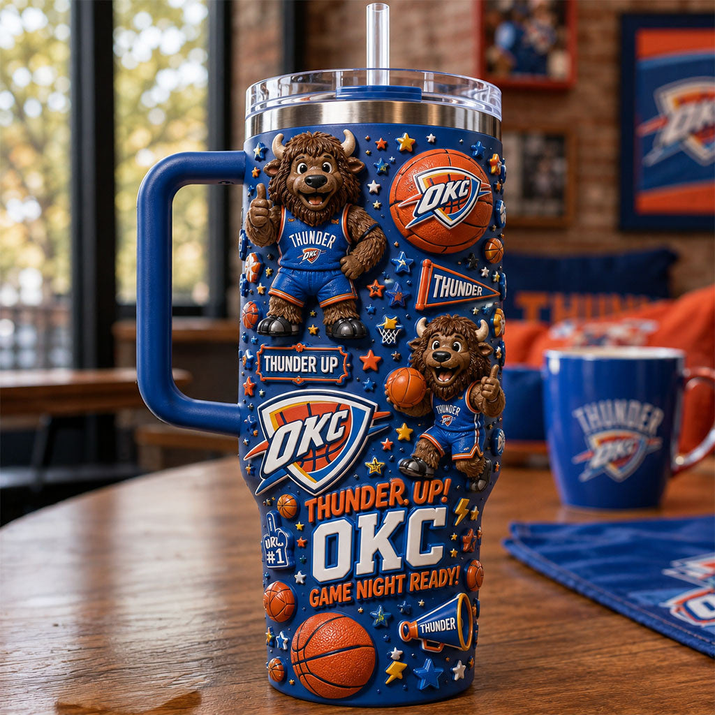 Oklahoma City Thunder Merch Thunder Up OKC Game Night Ready Tumbler Basketball Fan Gifts