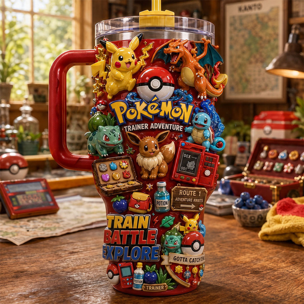 Pokemon Trainer Adventure Tumbler Train Battle Explore Travel Cup Pokemon Merch Birthday Gifts