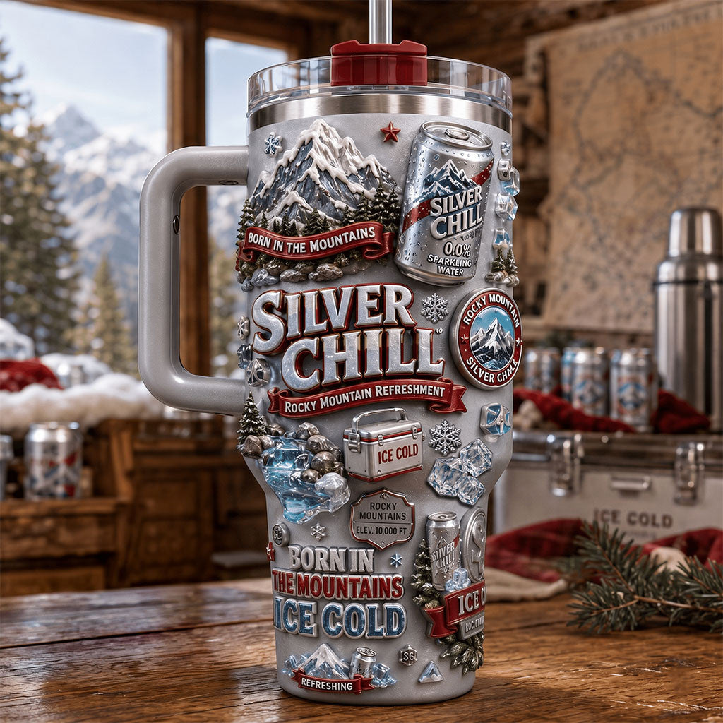 Silver Chill Rocky Mountain Refreshment Tumbler Born In The Mountains Ice Cold Travel Cup Gifts