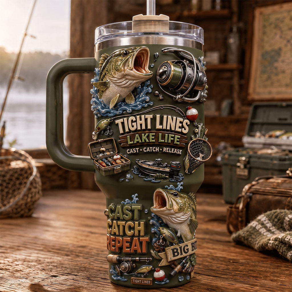 Tight Lines Lake Life Tumbler Cast Catch Release Travel Cup Fisher Gear Gift For Dad
