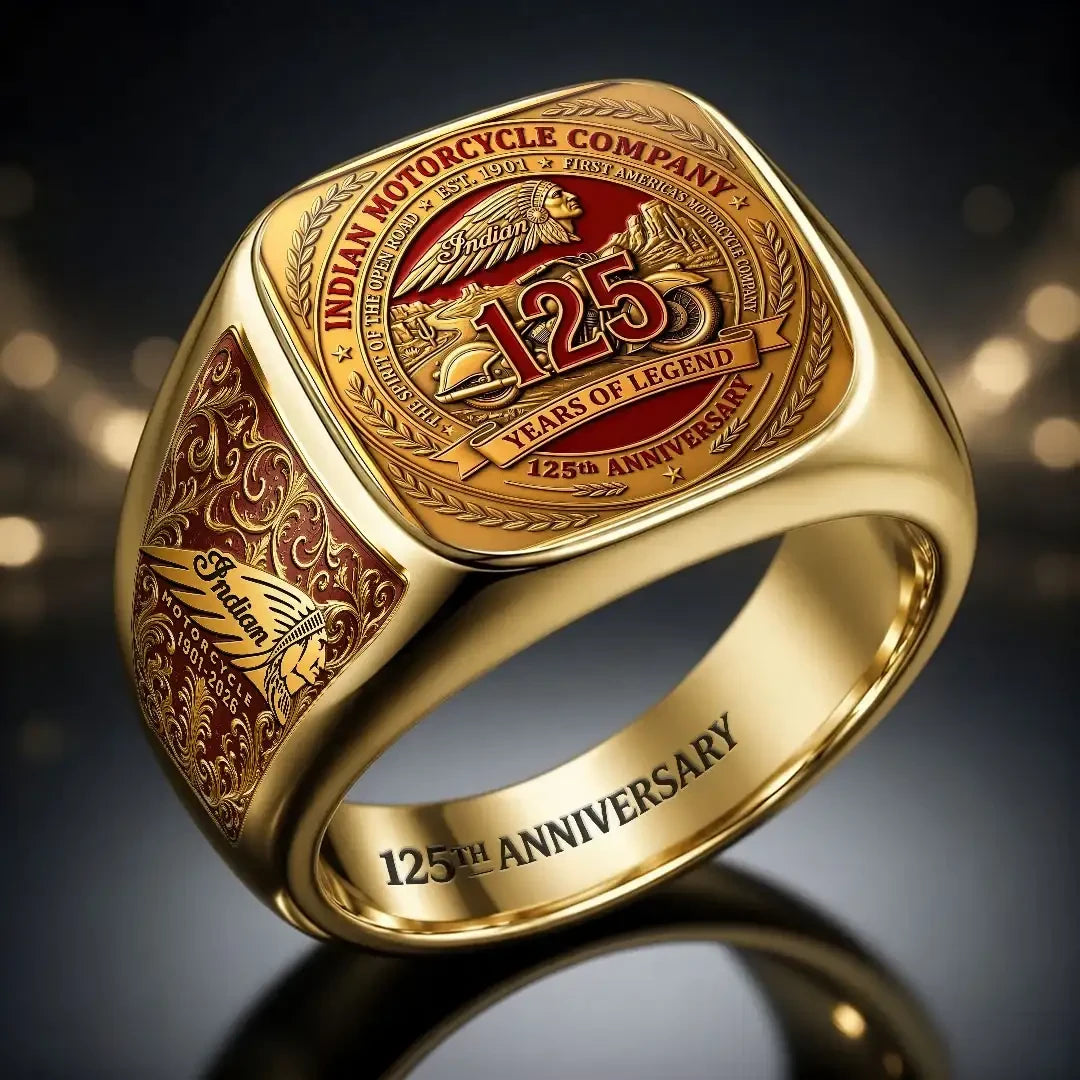 Indian Motorcycle 125th Anniversary Ring Classic Biker Racing Indian Motorcycle Merch Men
