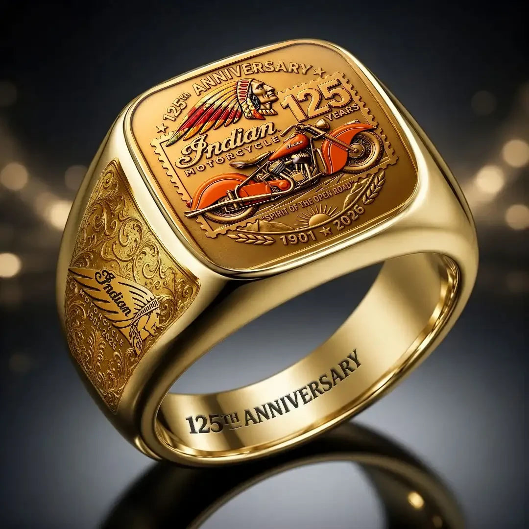 Indian Motorcycle Garage 125th Anniversary Ring Vintage Motorcycle Biker Merchandise Fan Gifts