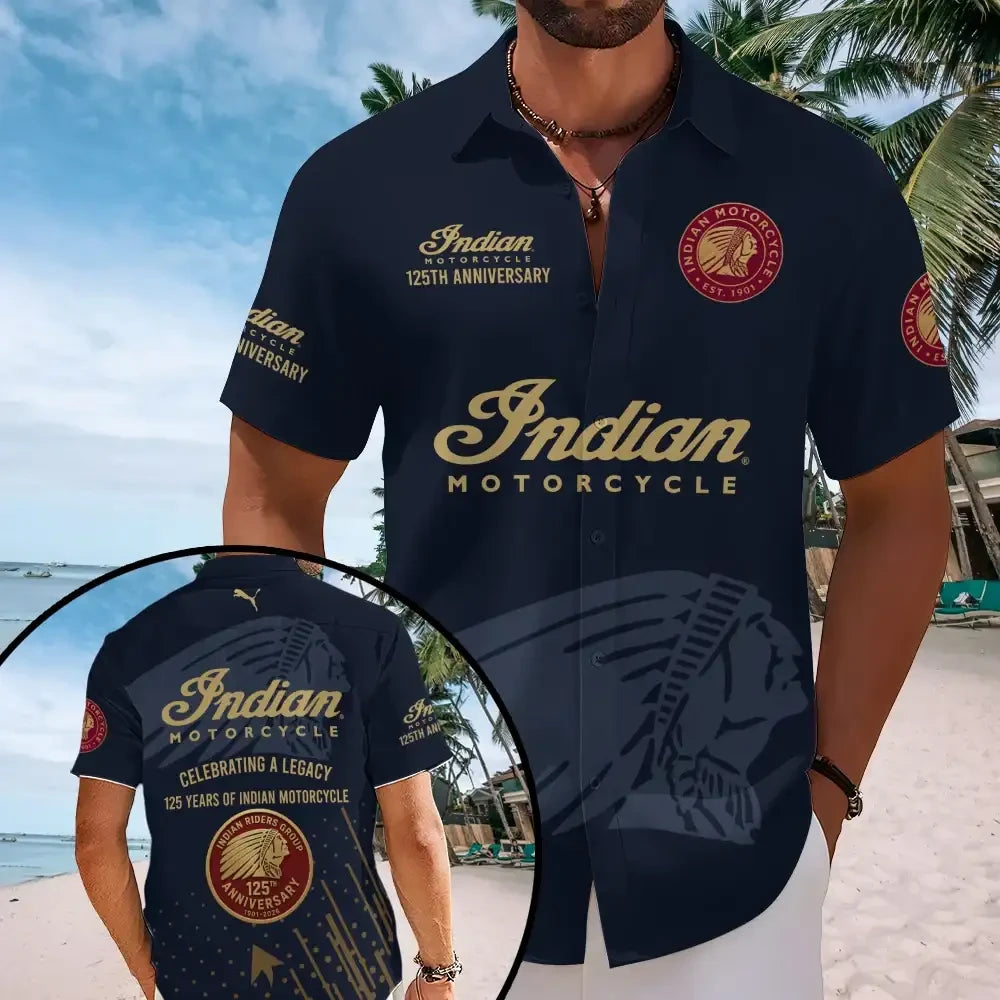 Indian Motorcycle Classic Biker Hawaiian Shirt 125th Anniversary Racing Shirt Gifts For Bikers