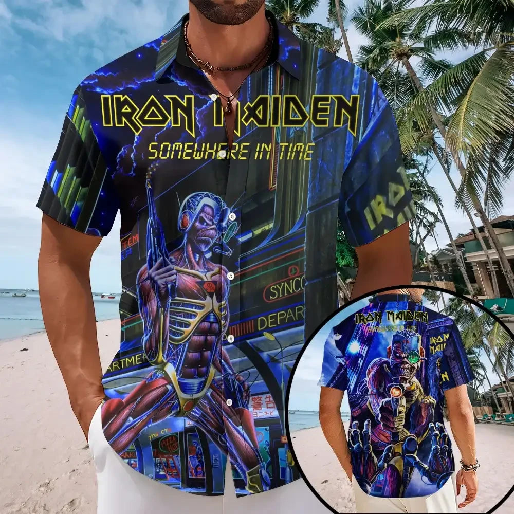 Iron Maiden Somewhere In Time Hawaiian Shirt Heavy Metal Rock Band Iron Maiden Merch