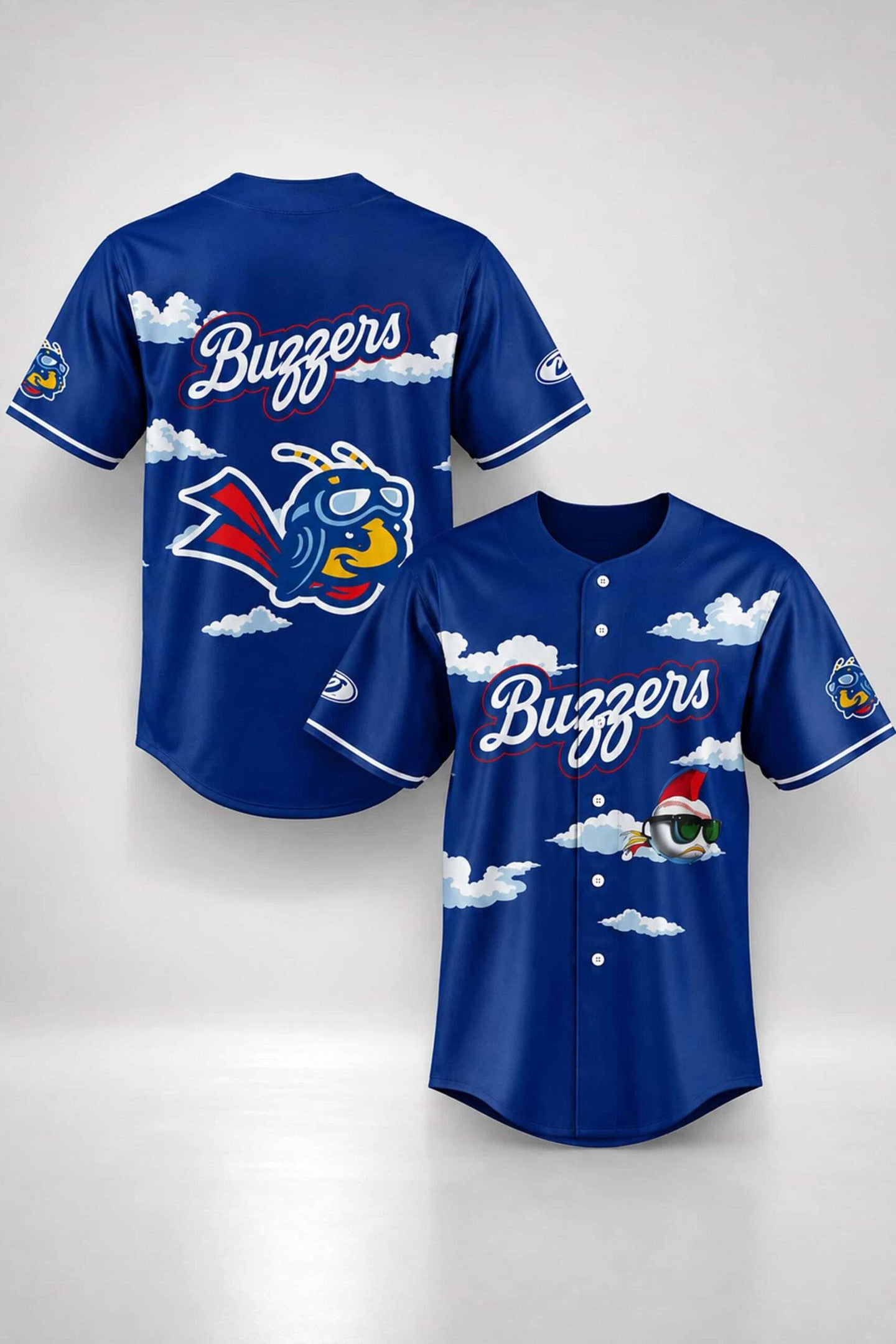 Ontario Tower Buzzers Bee Mascot Sky Cloud Graphic Baseball Jersey OT Buzzers Merch