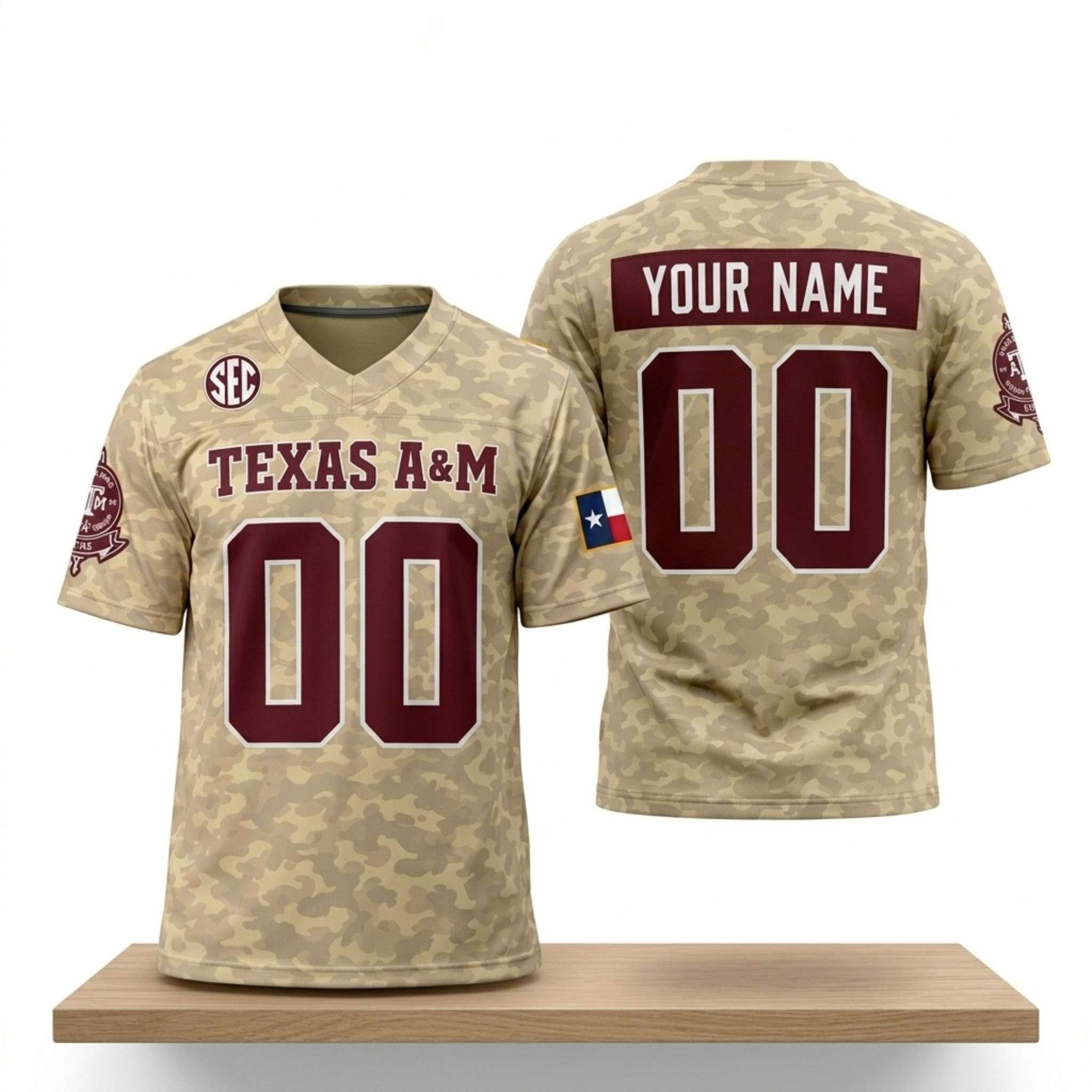 Personalized Texas A&M Football 2026 Camo Jersey Aggies Merch Gifts For Football Fan