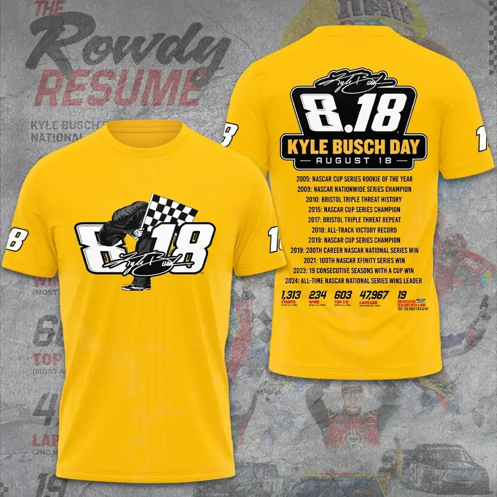Kyle Busch Number 18 Graphic T-Shirt Rowdy Racing Career Tribute Tee Kyle Busch Merch