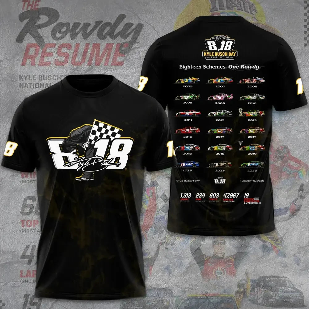 Kyle Busch The Rowdy Resume Shirt NASCAR Champion Number 18 Racing Fan Tee Kyle Busch Merch